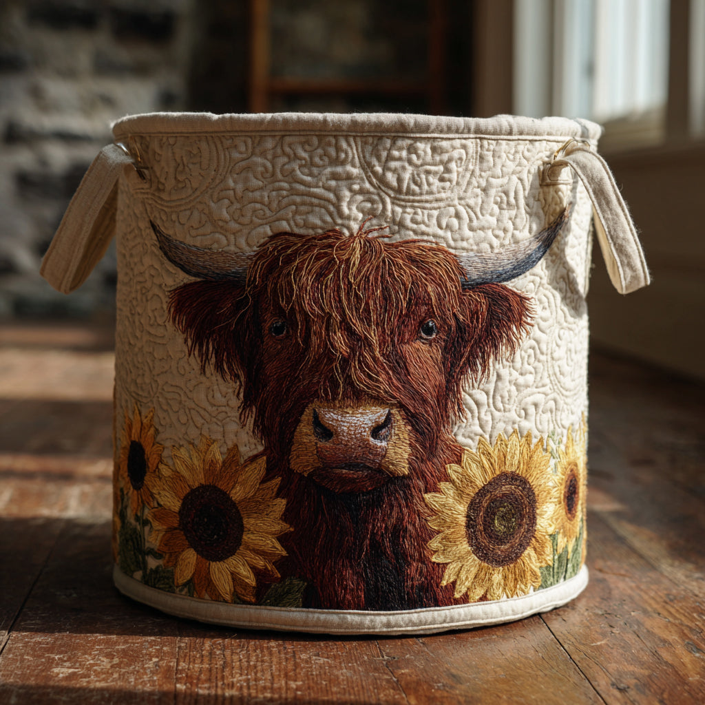 Rustic Highland Quilted Laundry Basket Clothes Basket Storage Highland Cow Gifts For Women