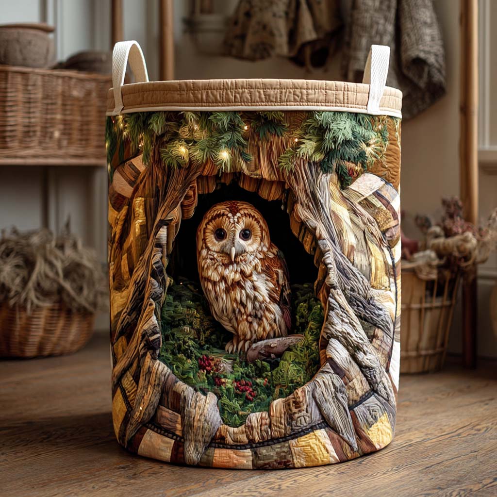 Rustic Hollow Owl Quilted Laundry Basket Unusual Laundry Basket Book Themed Gift Items