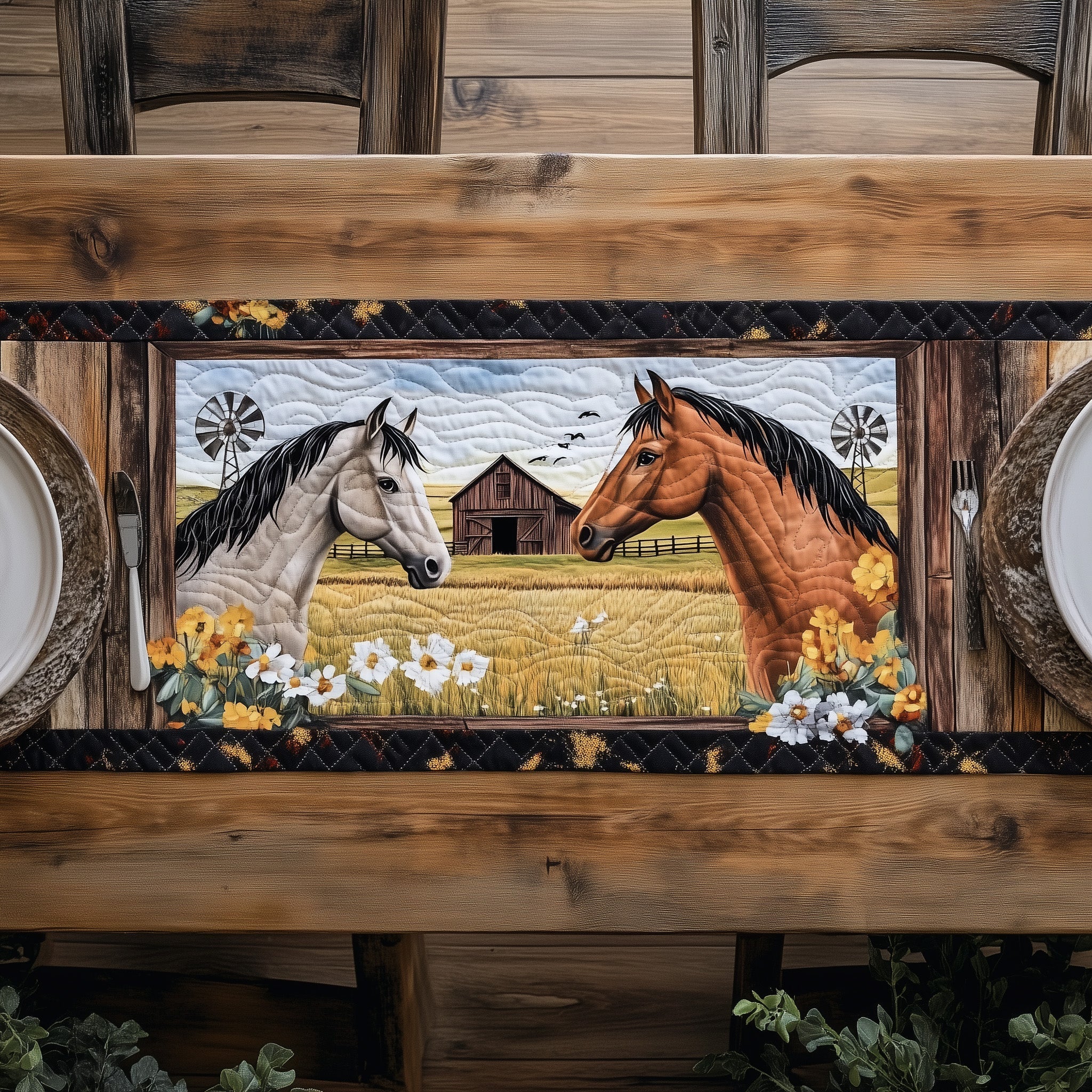 Rustic Horse Quilted Table Runner Country Table Runners Gifts For Teenage Horse Lovers