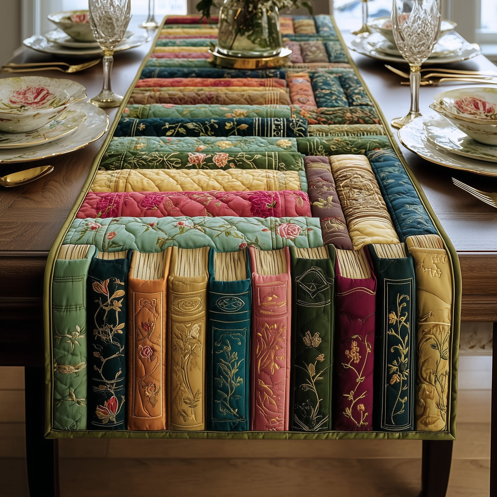 Rustic Library Quilted Table Runner Dining Table Table Runner Book Lover Gifts For Women