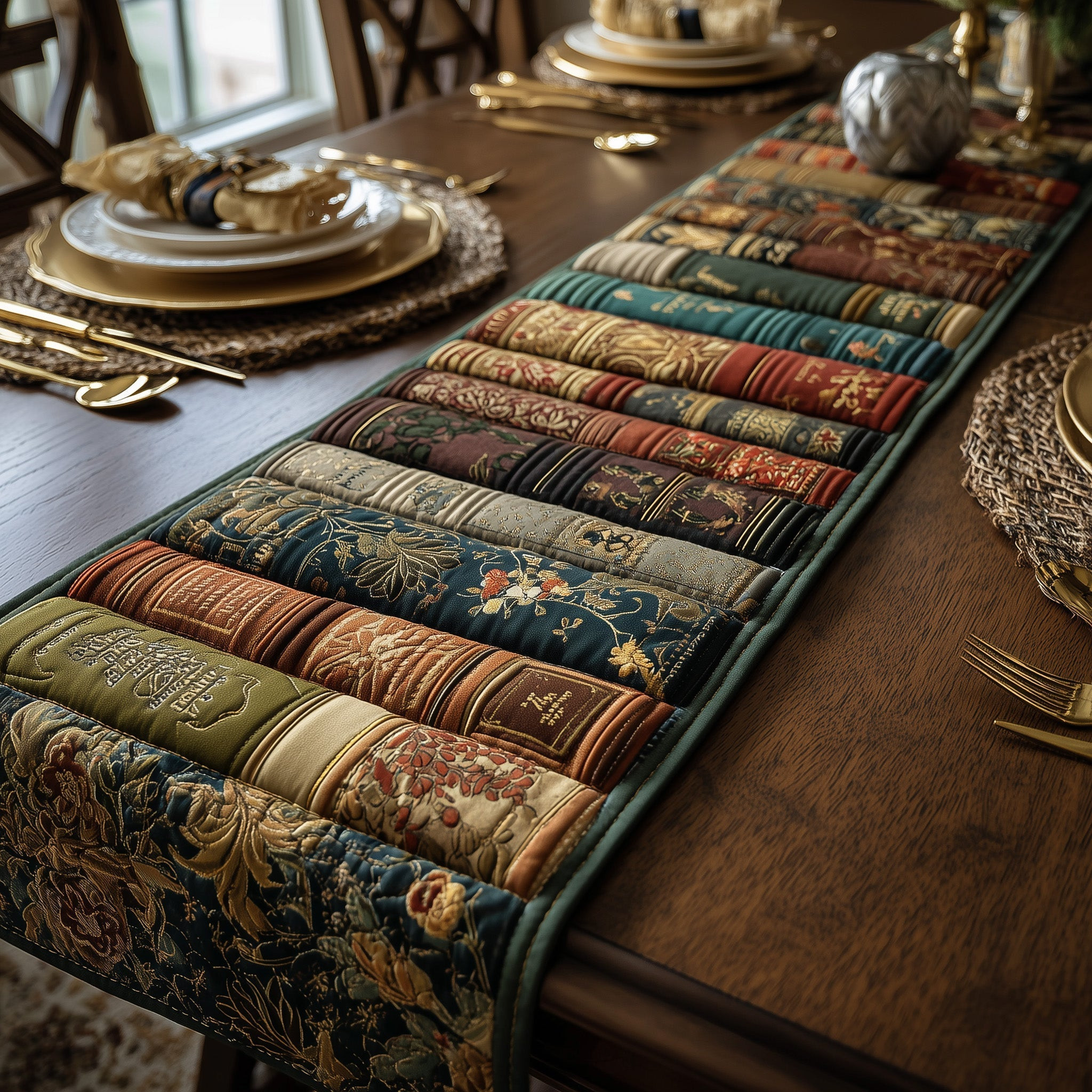 Rustic Library Quilted Table Runner Formal Dining Table Runners Book Presents For Women