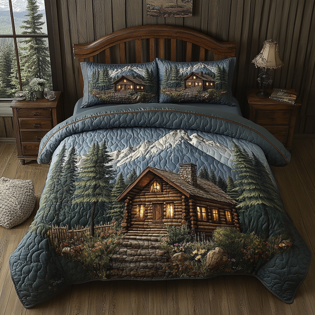 Rustic Log Cabin Quilted Bedding Set Best Bed Sheet Set Family Presents