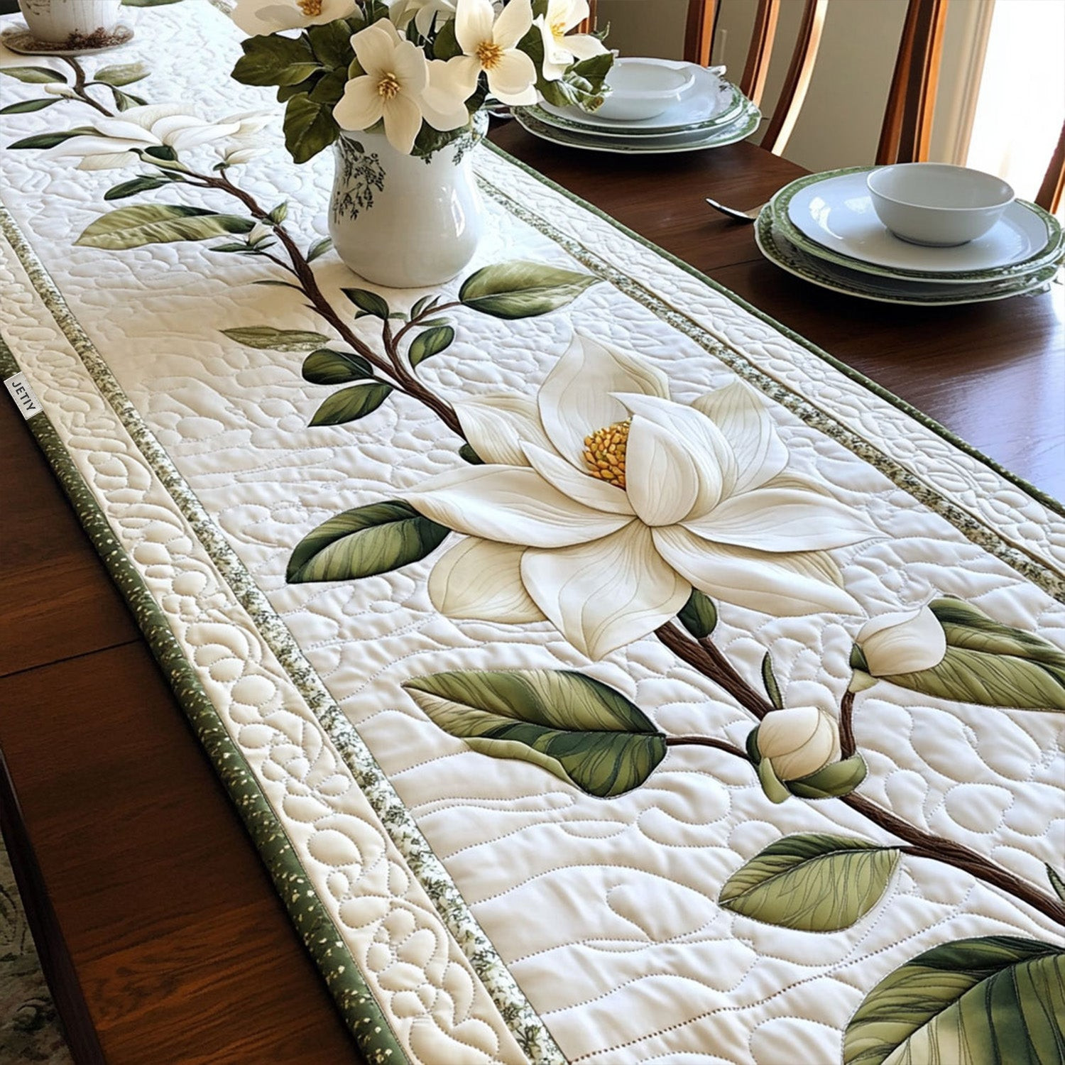 Rustic Magnolia Bloom Quilted Table Runner Holiday Decorations Cute Housewarming Gifts