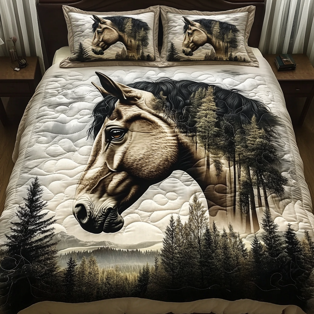 Rustic Meadow Quilted Bedding Set Cute Boho Comforter Sets Gifts For Horse Lovers