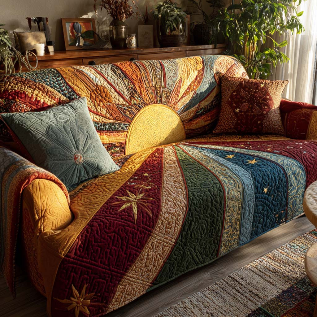 Rustic Patch Sunrise Quilted Sofa Cover Furniture Covers For Sofas Best Friend Gifts