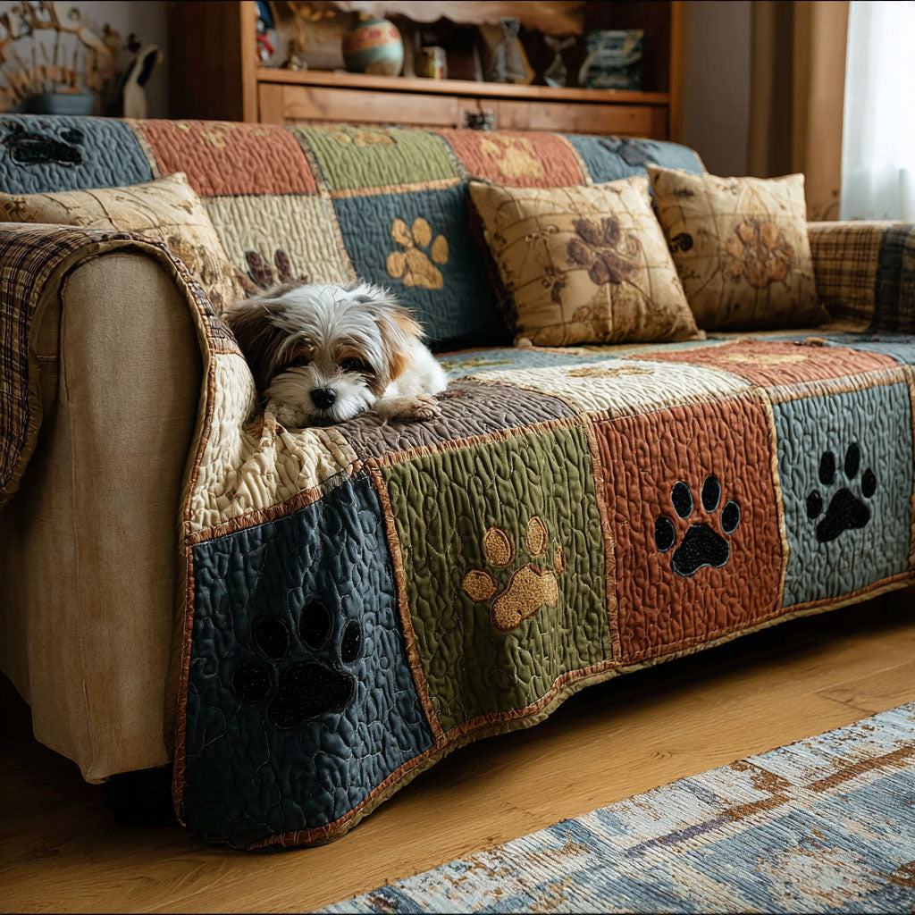 Rustic Paw Charm Quilted Sofa Cover Home Decorattions Gifts For New Dog Owners