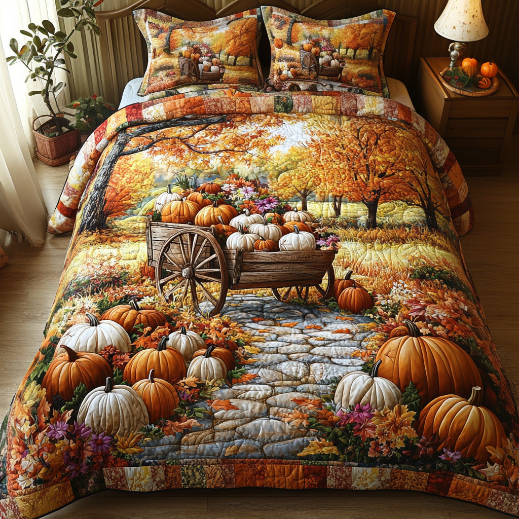 Rustic Pumpkin Patch Quilted Bedding Set Best Bedsheets Special Fathers Day Presents