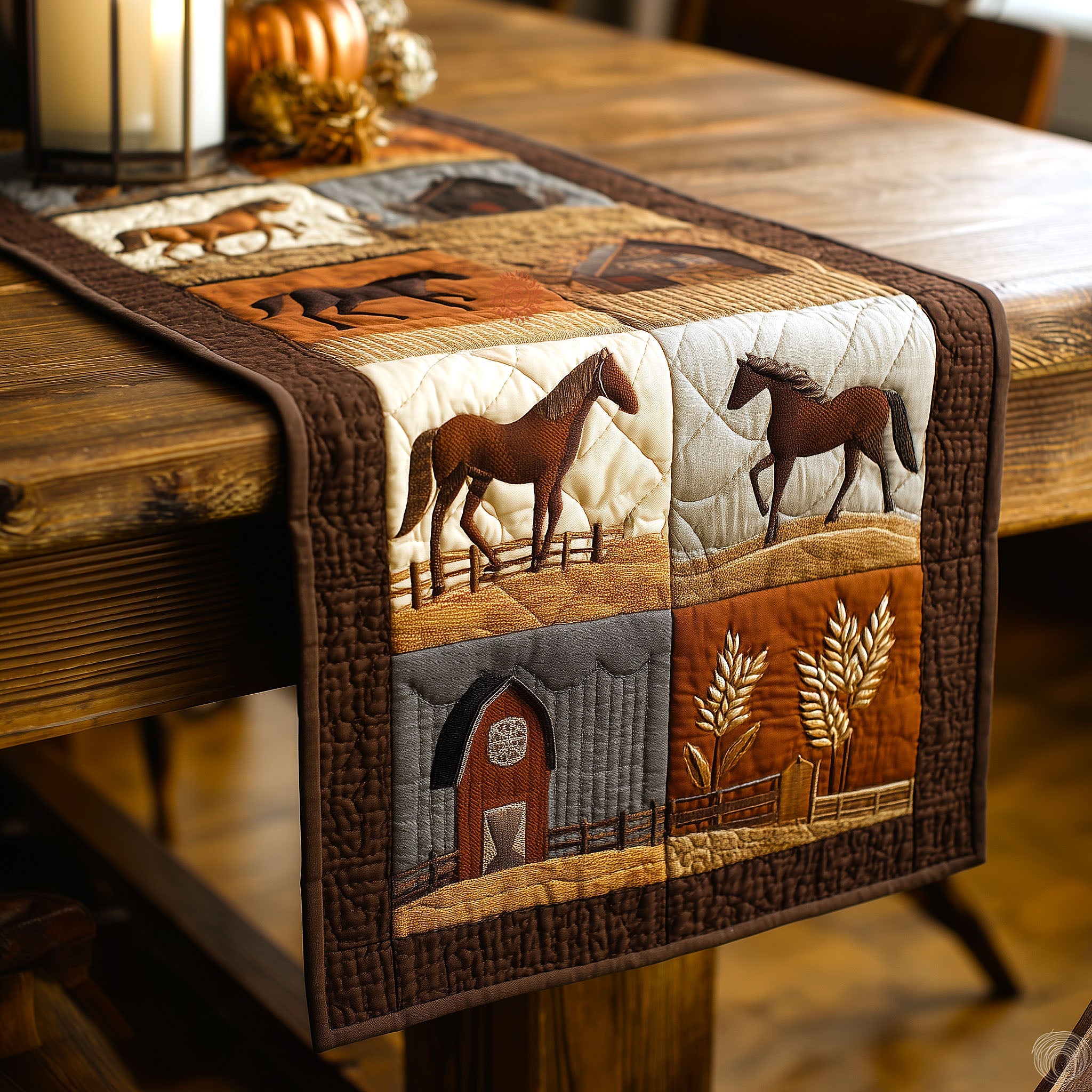 Rustic Ranch Quilted Table Runner Dining Table Decor Gift For Horse Lover Woman