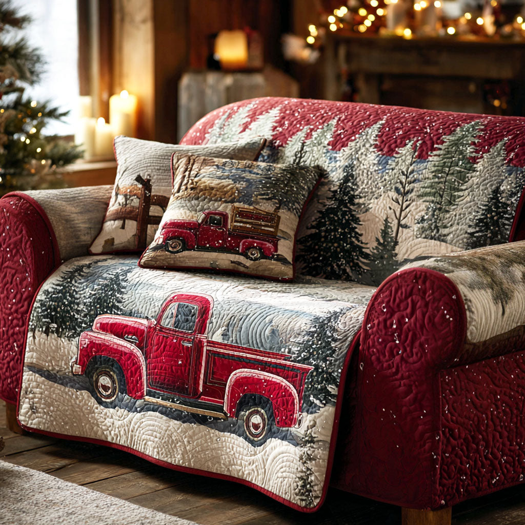 Rustic Red Pickup Quilted Sofa Cover Holiday Living Decorations Christmas Presents For Girlfriend