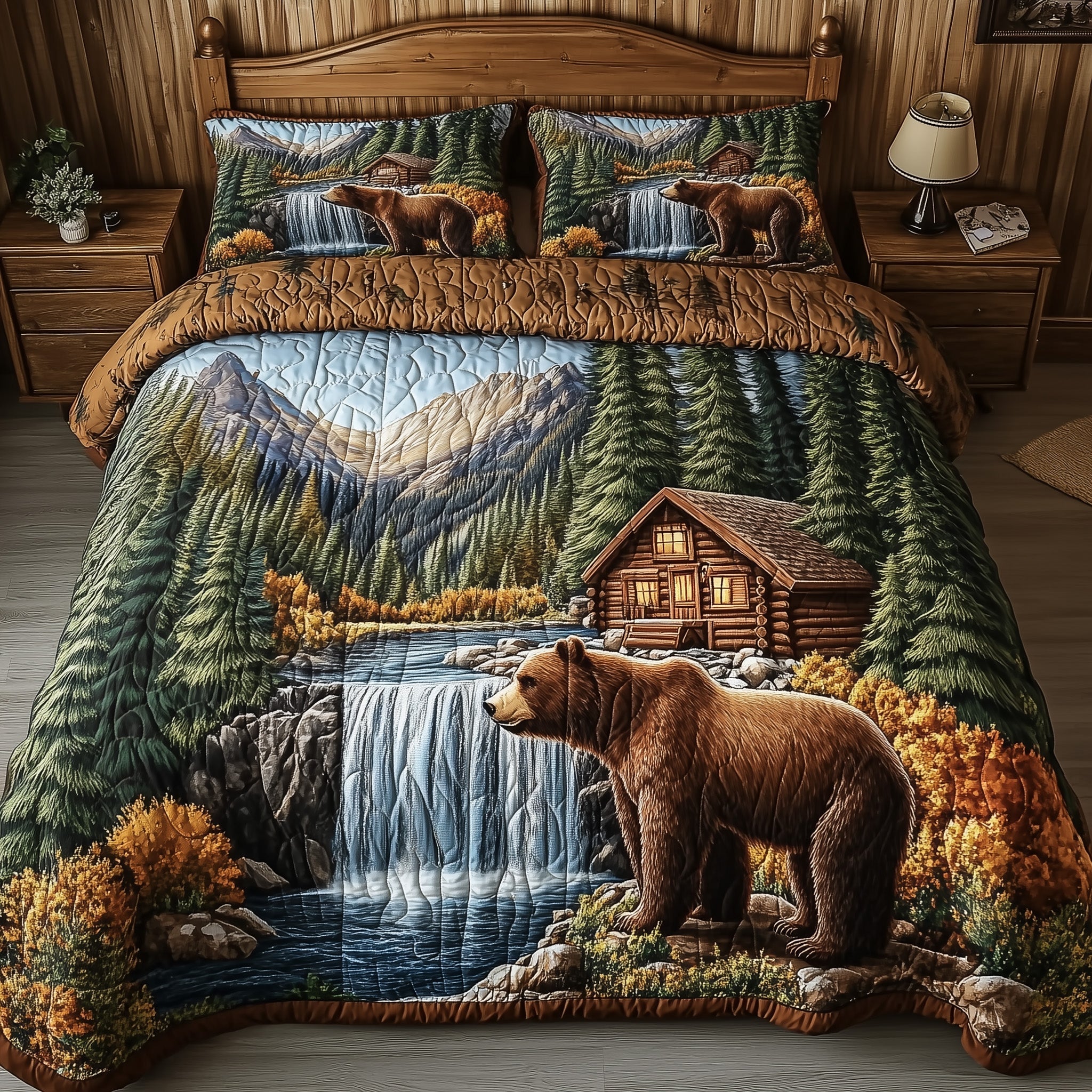 Rustic Retreat Quilted Bedding Set Best King Bed Sheets Gifts For Bear Lovers