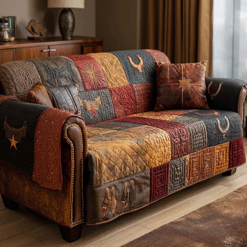 Rustic Rodeo Saddle Quilted Sofa Cover Sofa Protector Cover Texas Christmas Gifts