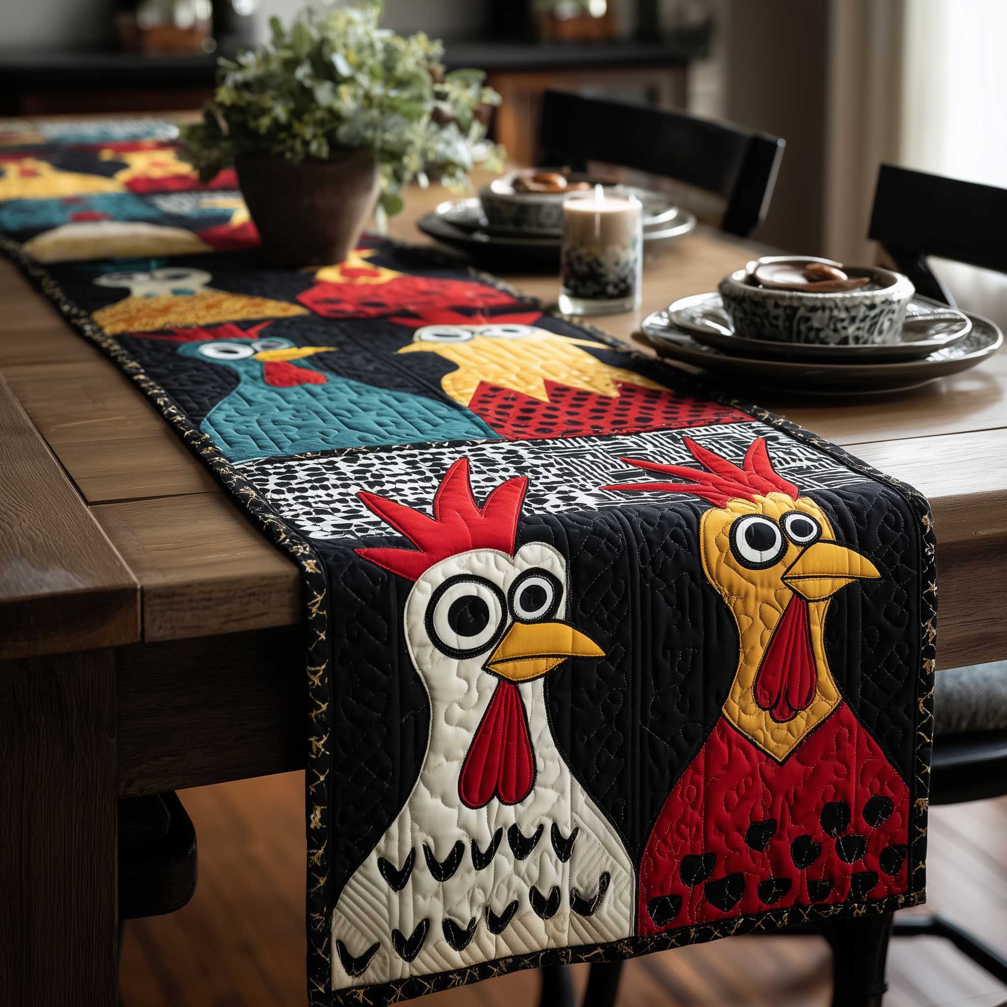 Rustic Roost Quilted Table Runner Dinner Table Runner Chicken Gifts For Chicken Lovers