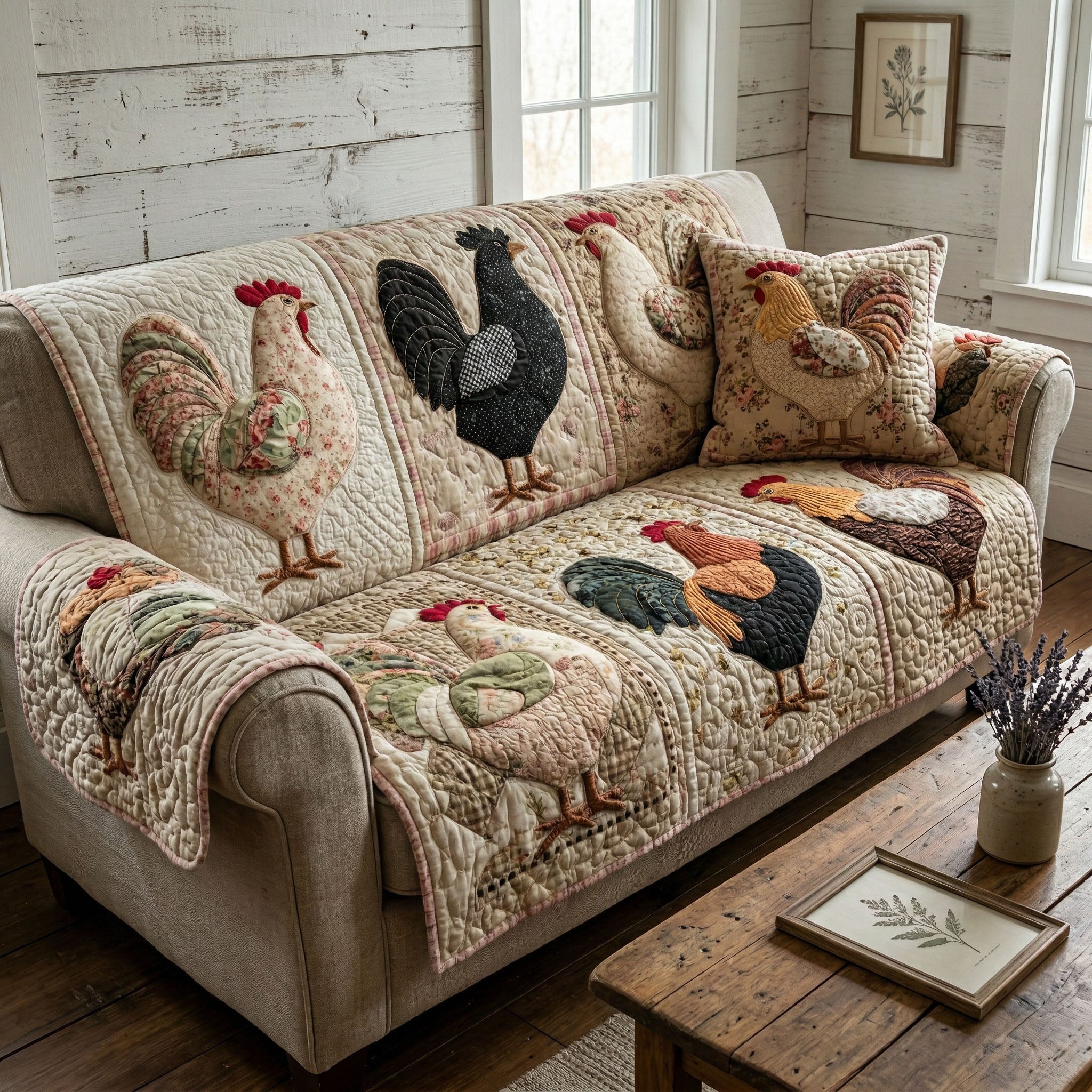 Rustic Rooster Charm Quilted Sofa Cover Best Sectional Couch Covers Chicken Novelty Gifts