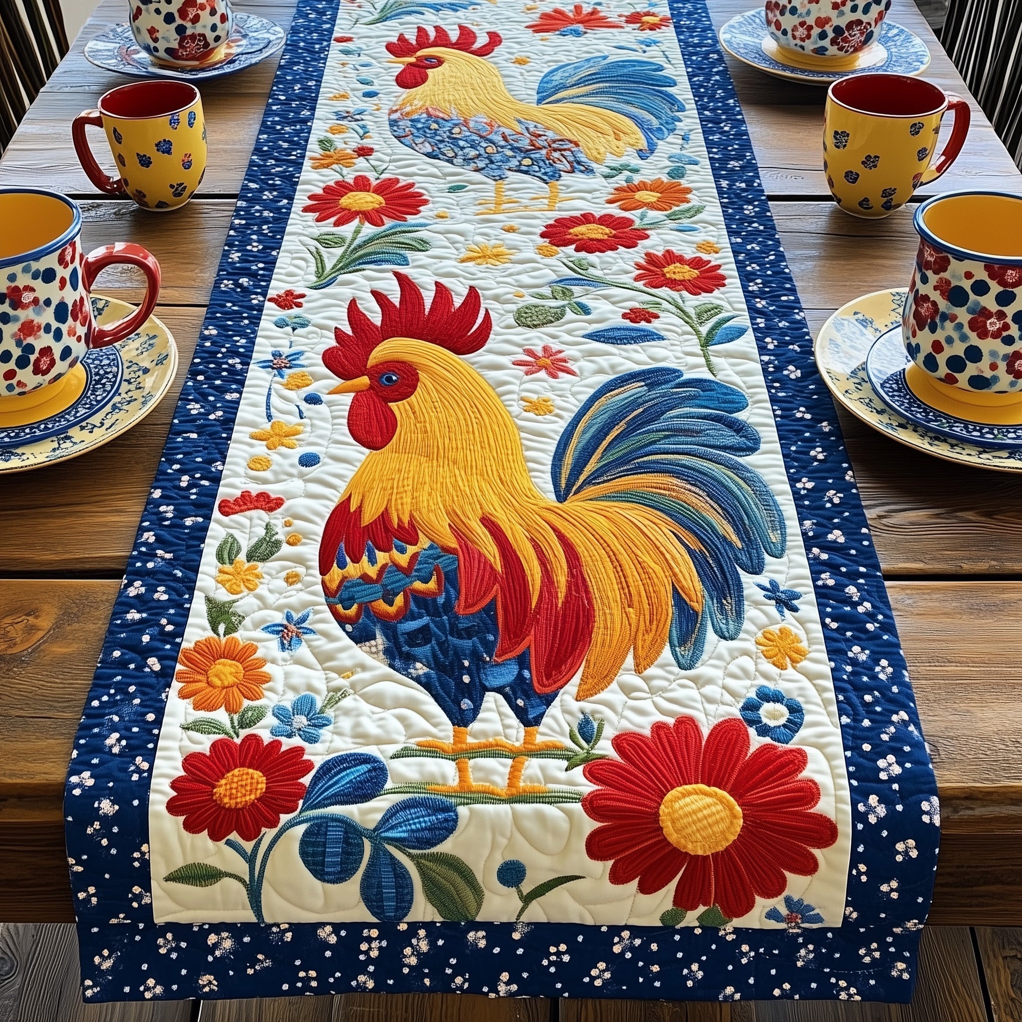 Rustic Rooster Charm Quilted Table Runner Dining Table Centerpiece Great Chicken Lover Gifts