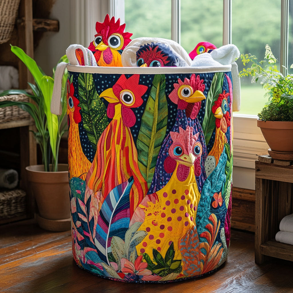 Rustic Roosters Quilted Laundry Basket Home And Decor Best Gifts For Chicken Owners