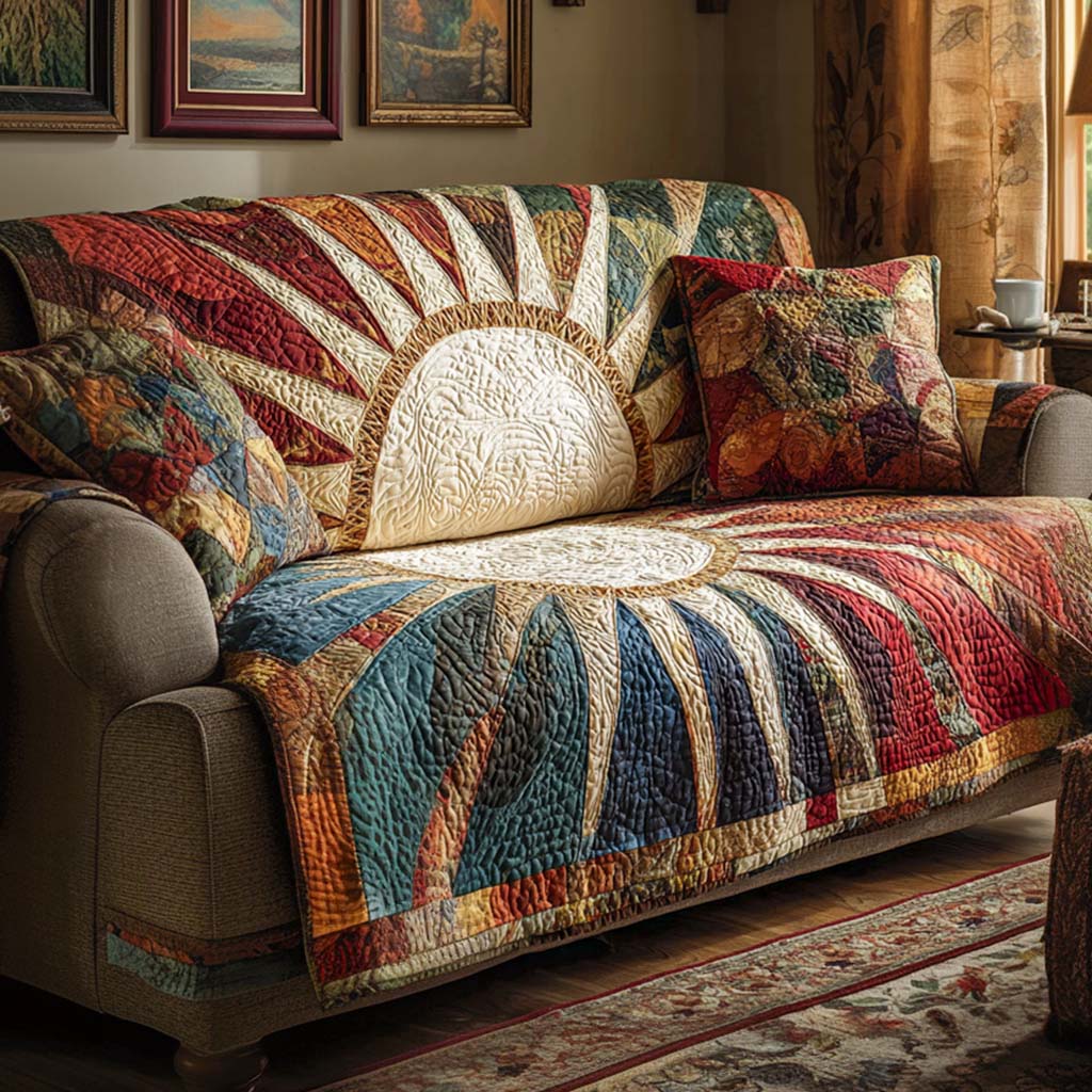 Rustic Sunburst Quilted Sofa Cover Sofa Couch Cover Birthday Gifts For Friends