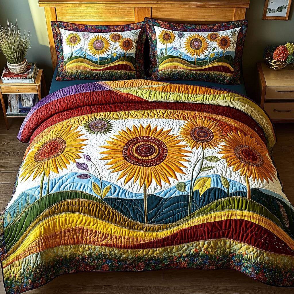 Rustic Sunflower Charm Quilted Bedding Set Cozy Bedroom Decor Sunflower Birthday Gifts