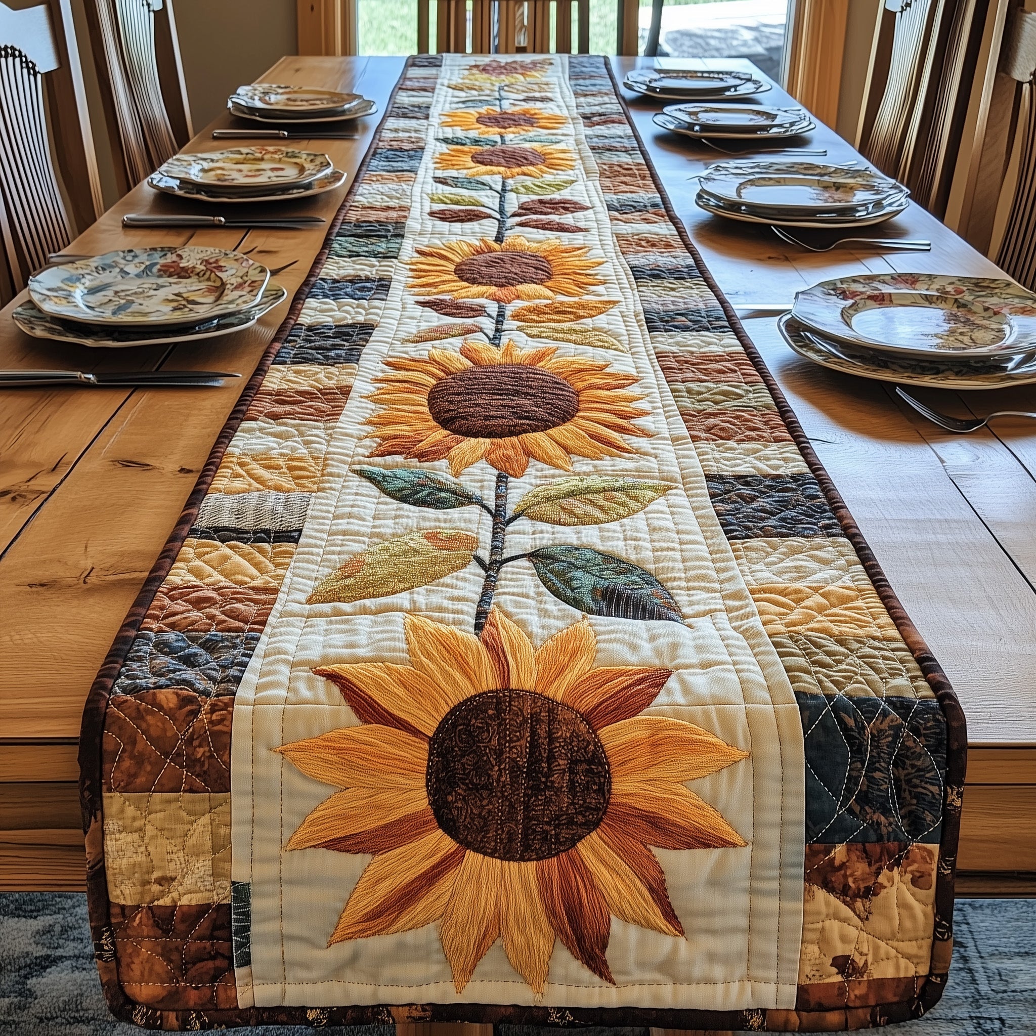 Rustic Sunflower Charm Quilted Table Runner Dinner Table Decor Simple Mother's Day Gifts