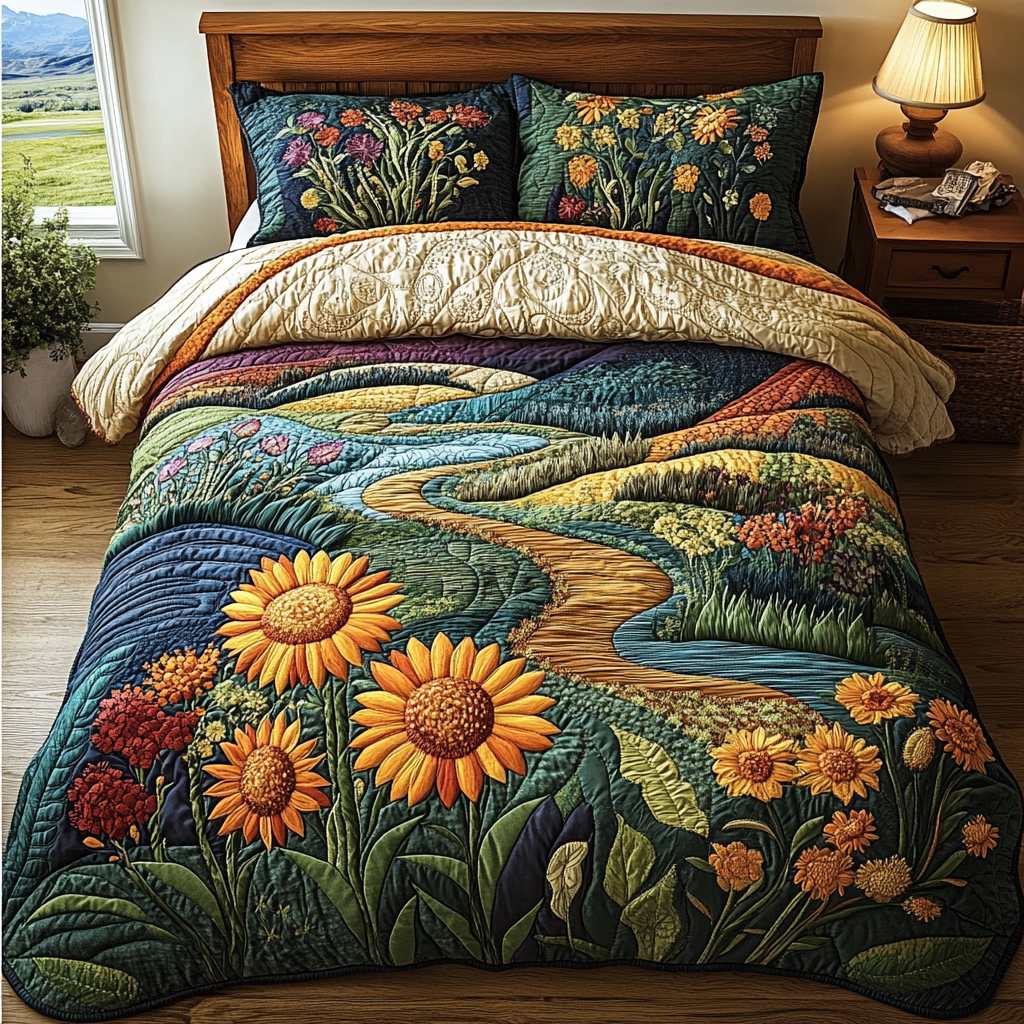 Rustic Sunflower Quilted Bedding Set Bed Decor Ideas Sunflower Presents