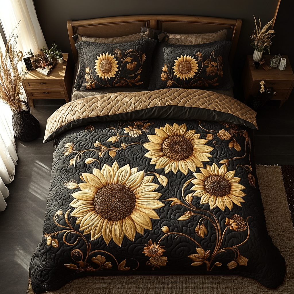 Rustic Sunflower Quilted Bedding Set Cute Bed Sets For Teens Sunflower Gifts For Mom