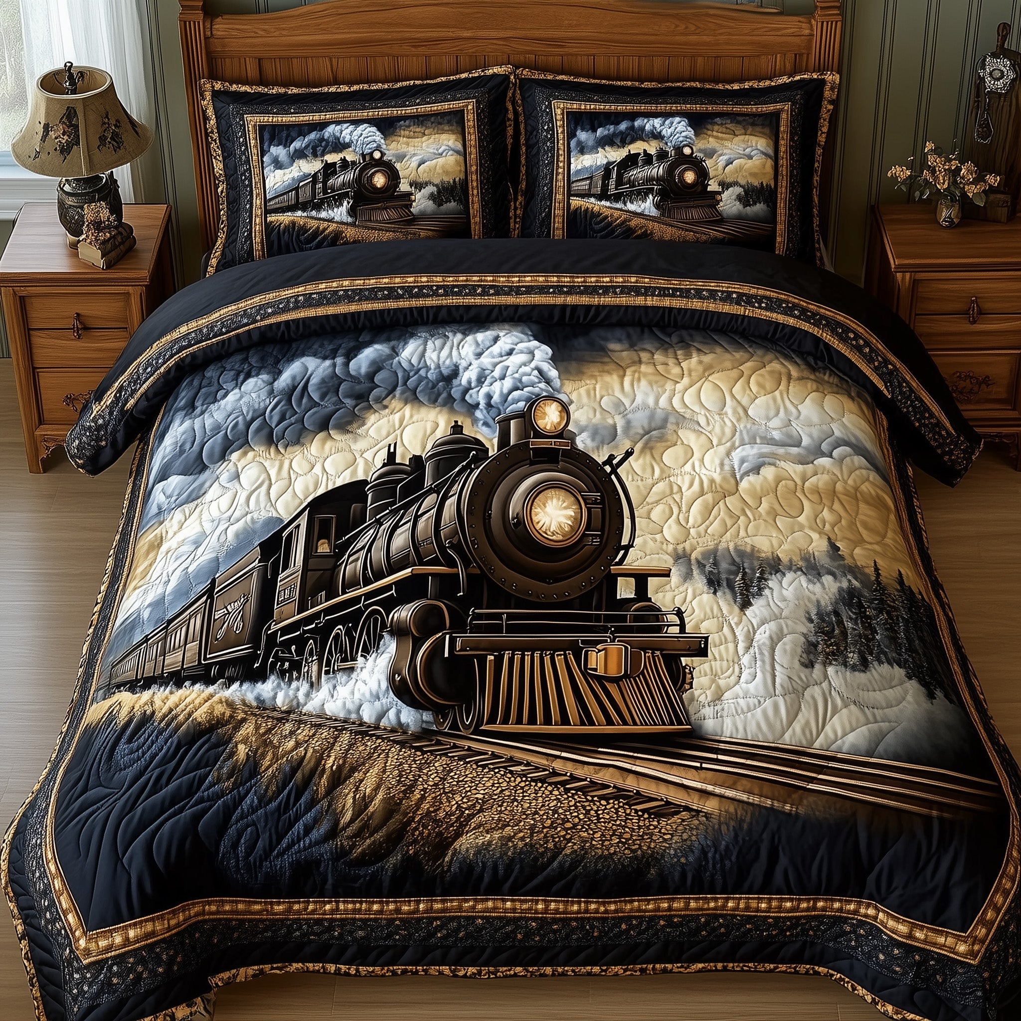 Rustic train Quilted Bedding Set Great Bed Sets Gift Ideas For Train Lovers
