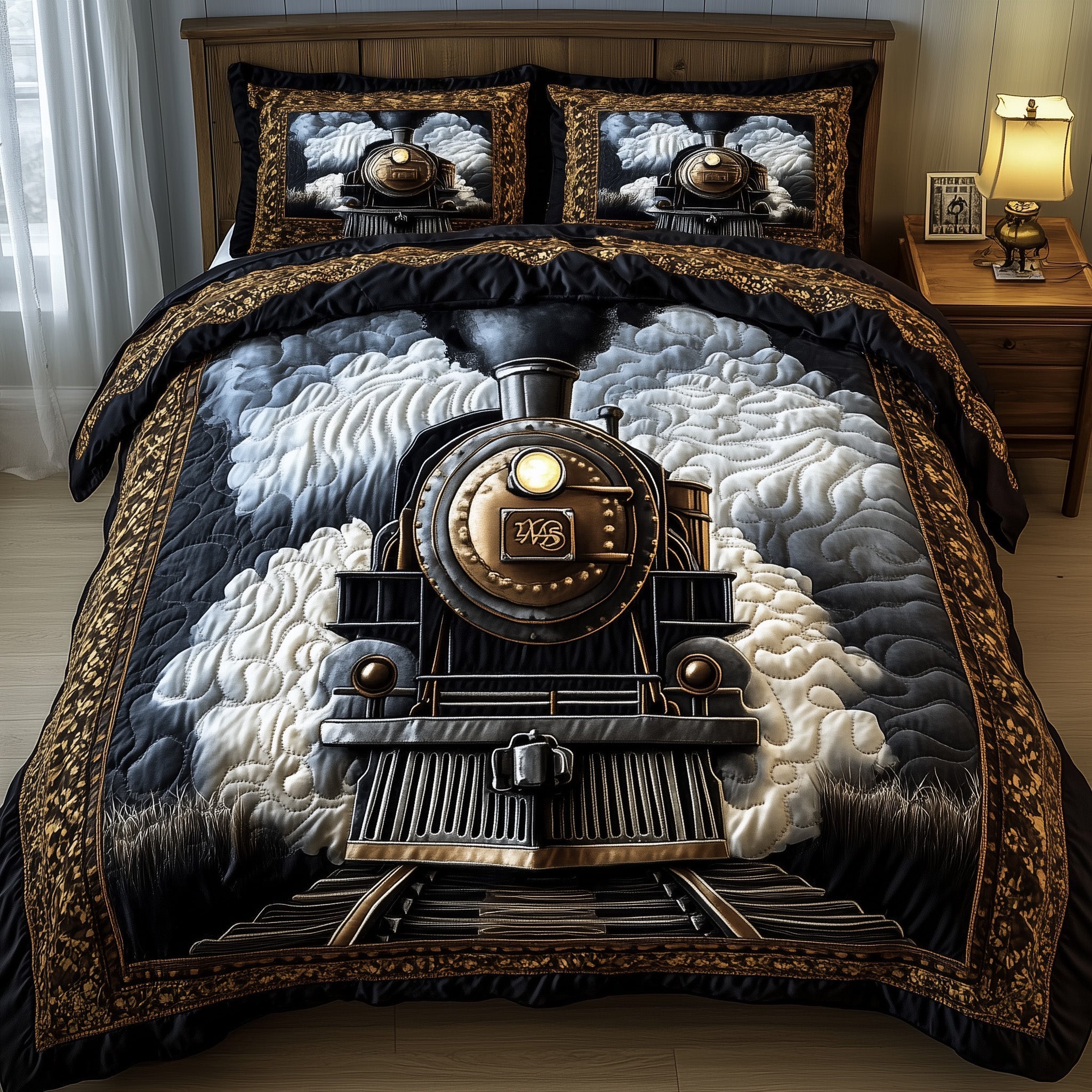 Rustic train Quilted Bedding Set Great Sheet Sets Presents For Train Lovers