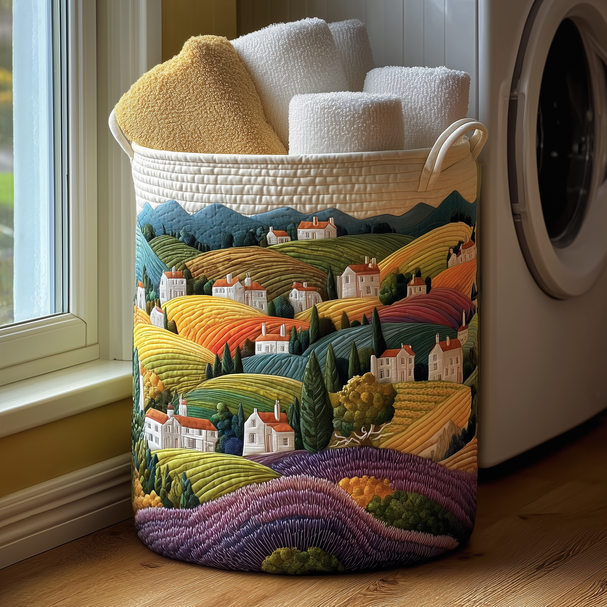 Rustic Village Quilted Laundry Basket Foldable Storage Bin Best Gift For Mother In Law