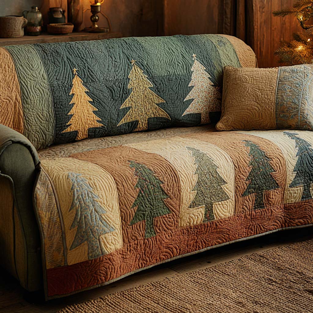 Rustic Winter Pines Quilted Sofa Cover Sofa Protector Xmas Gifts For Mother In Law