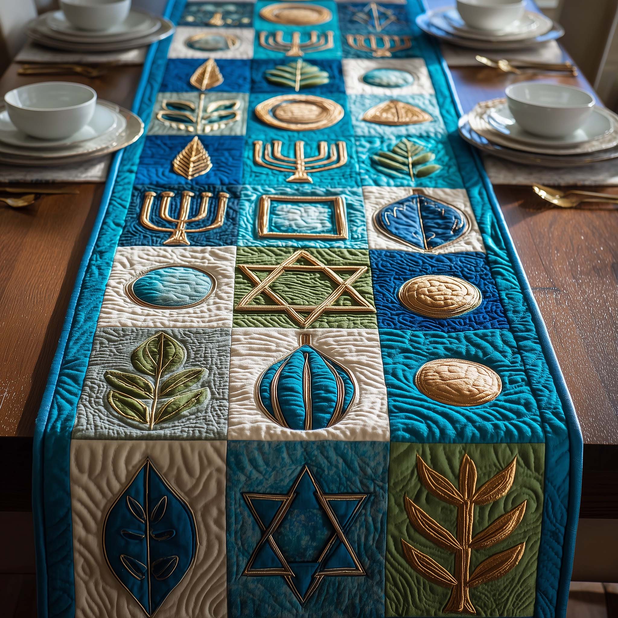 Sacred Blue Quilted Table Runner Dining Room Decor Ideas Hanukkah Gifts For Mom