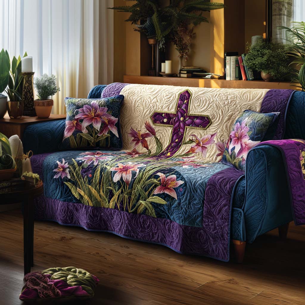 Sacred Cross Light Quilted Sofa Cover Furniture Covers For Sofas Christian Gifts For Women