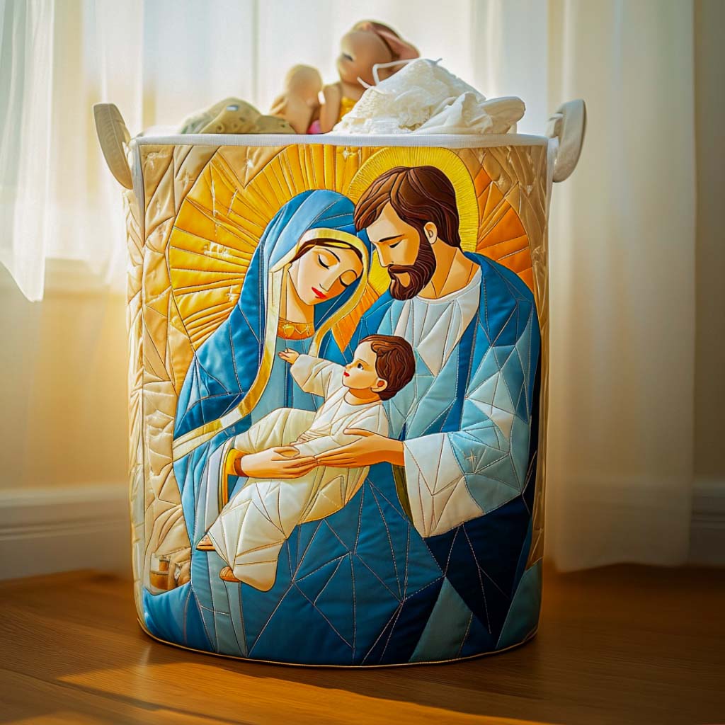 Sacred Family Quilted Laundry Basket Foldable Laundry Hamper Christian Presents For Her