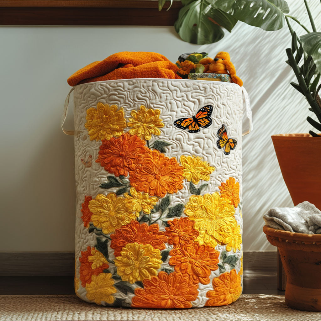 Sacred Marigold Quilted Laundry Basket Best Clothes Hamper Day Of The Dead Presents