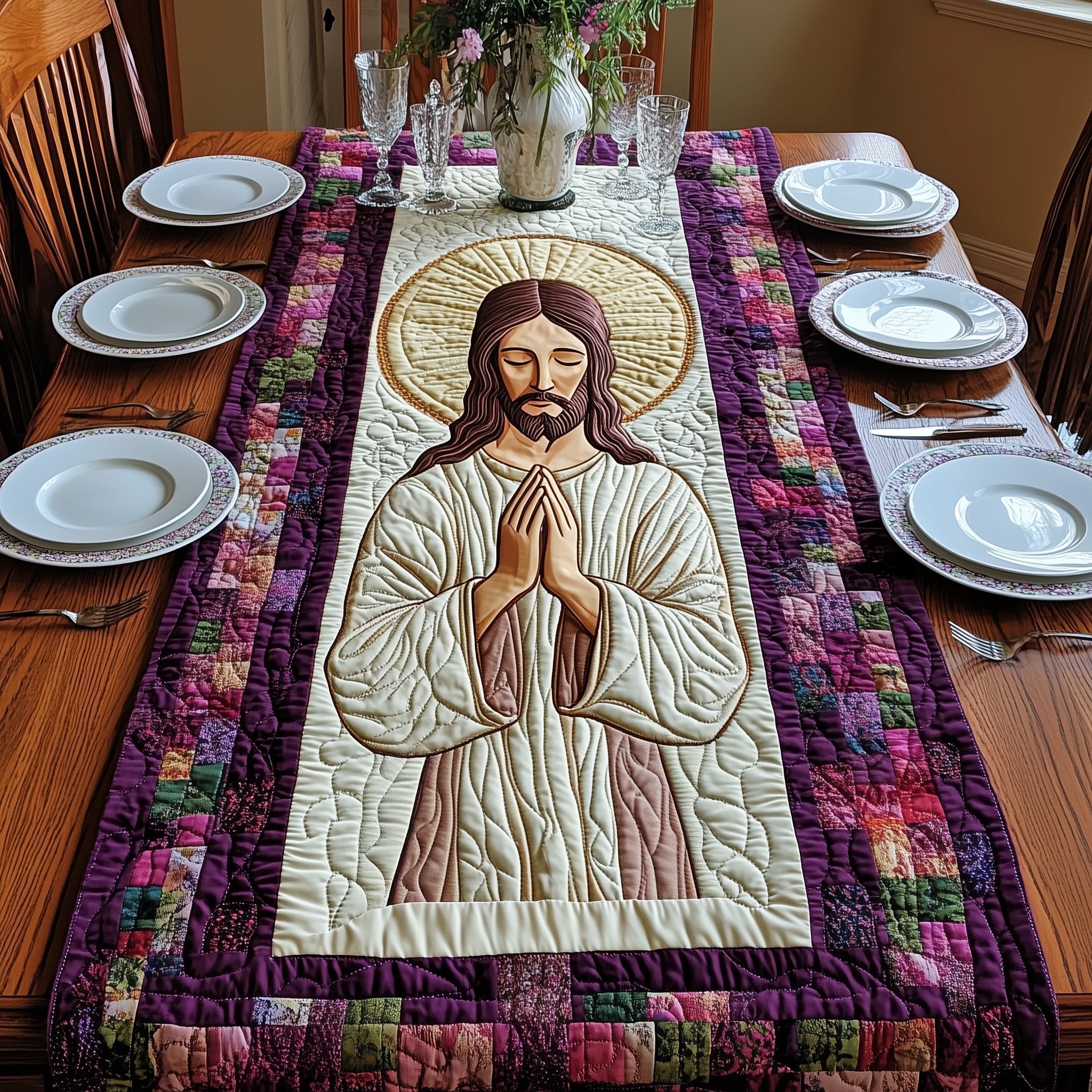 Sacred Moments of Prayer Quilted Table Runner Elegant Holiday Table Runners Best Easter Presents