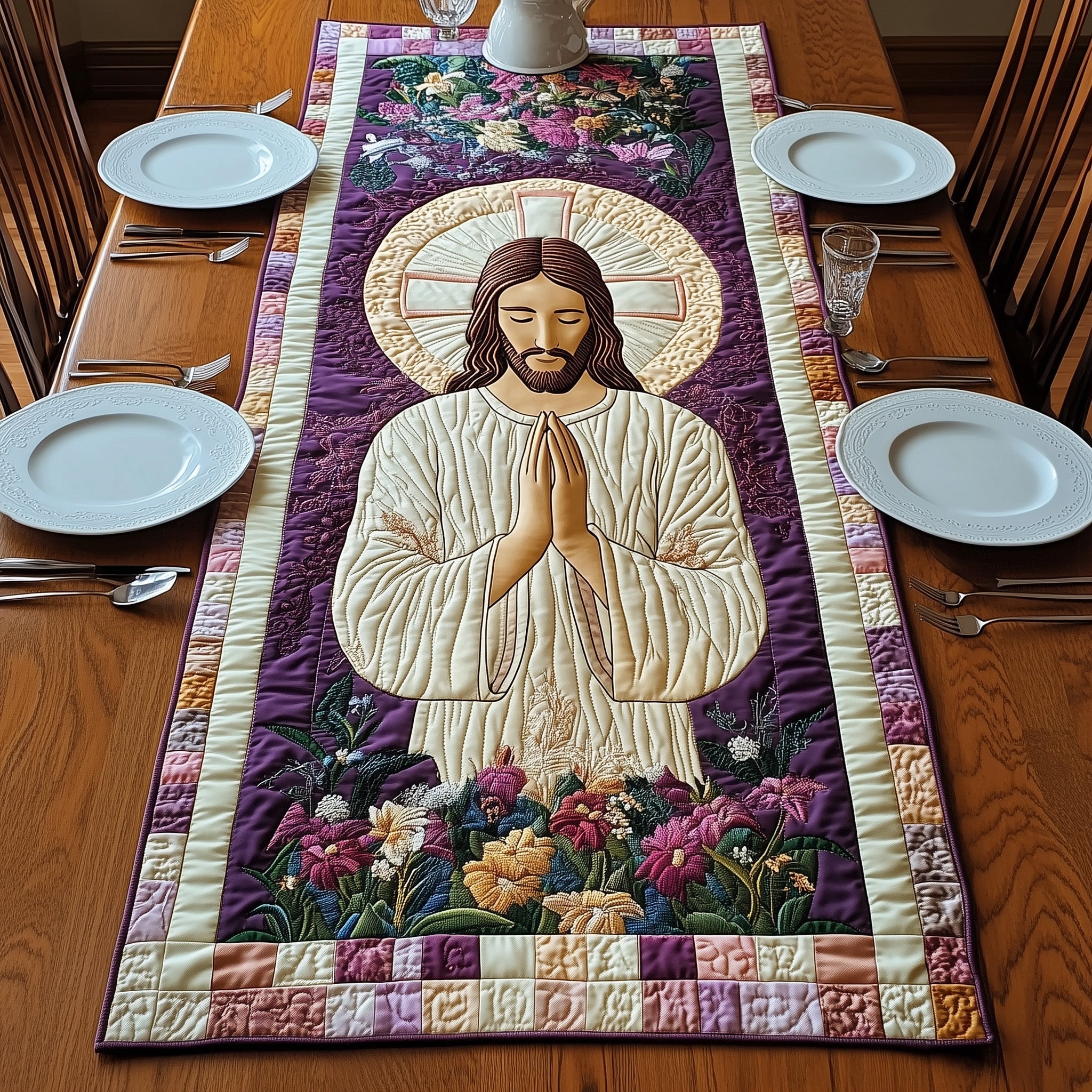 Sacred Moments of Prayer Quilted Table Runner Holiday Runner Dining Easter Presents For Family