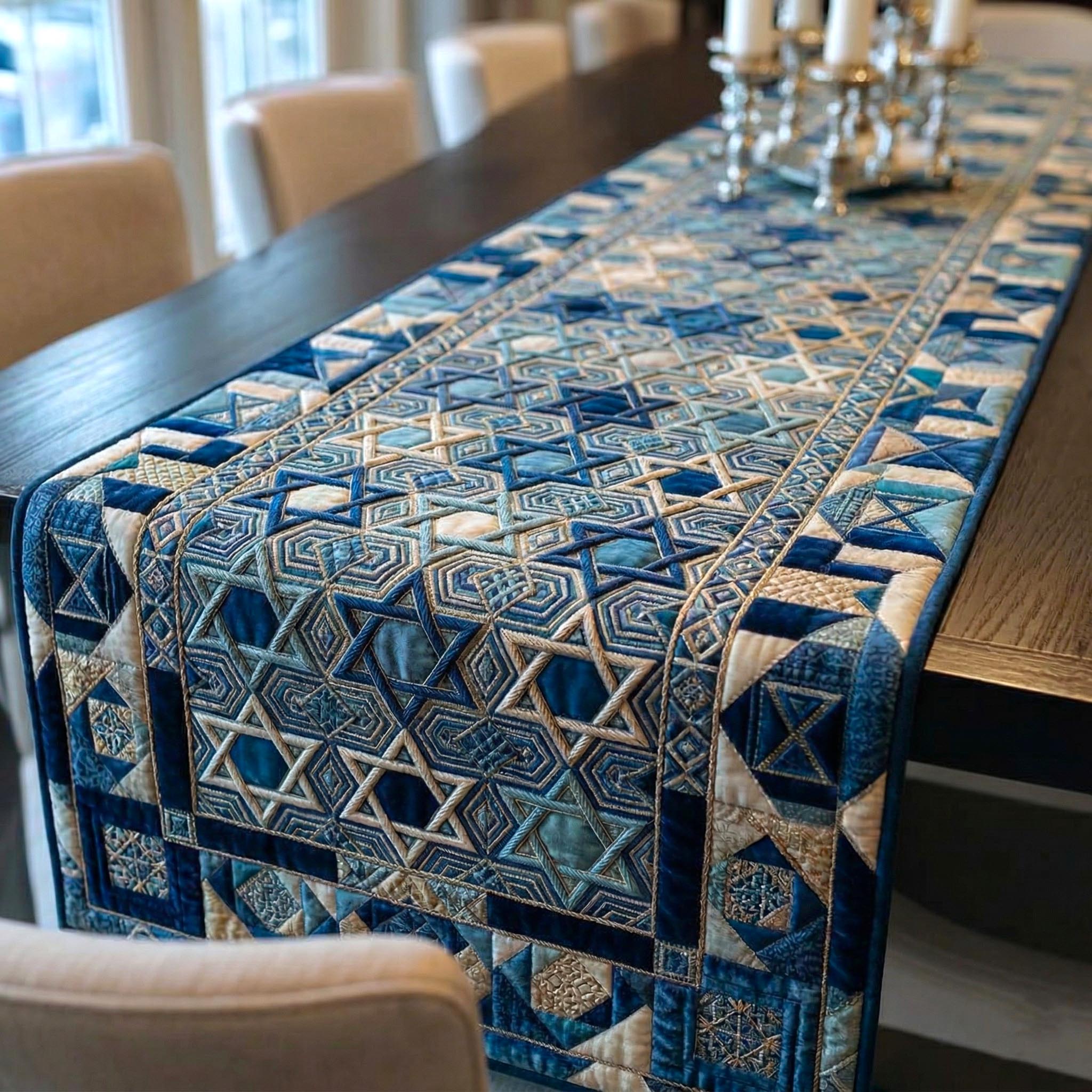 Sacred Patchwork Quilted Table Runner Jewish Passover Table Setting Gifts For Seder