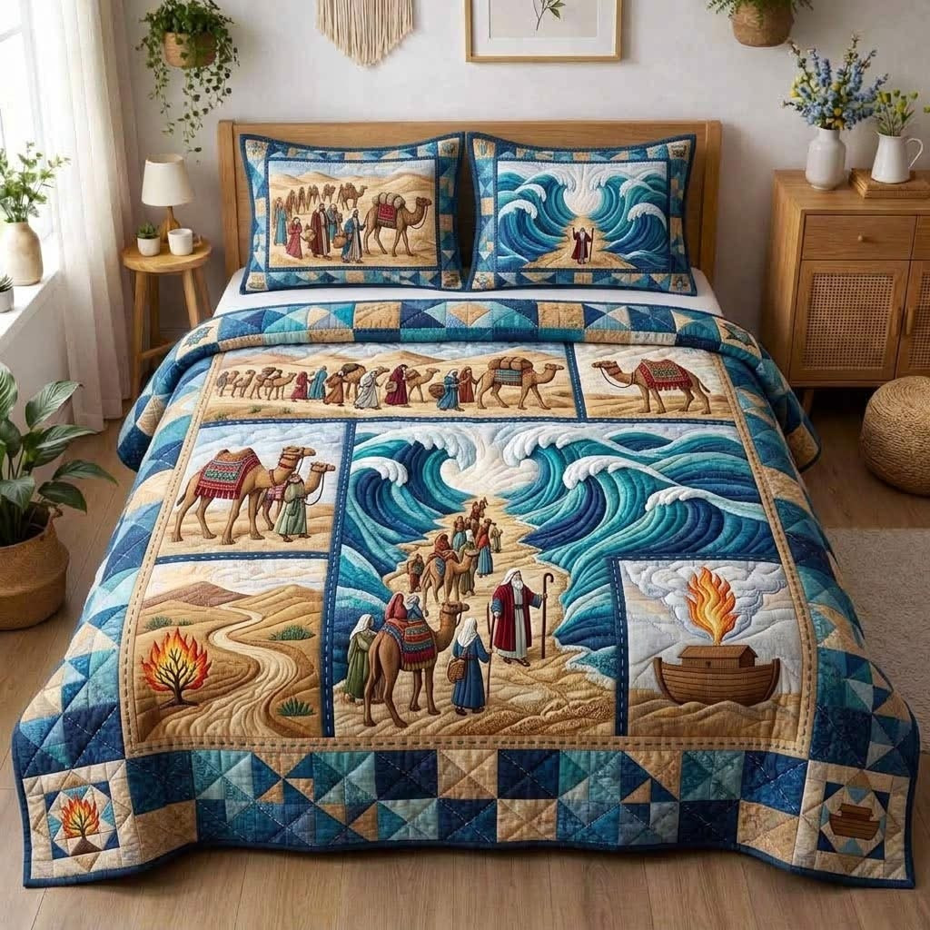 Sacred Pesach Quilted Bedding Set Holiday Bedroom Decorations Passover Presents