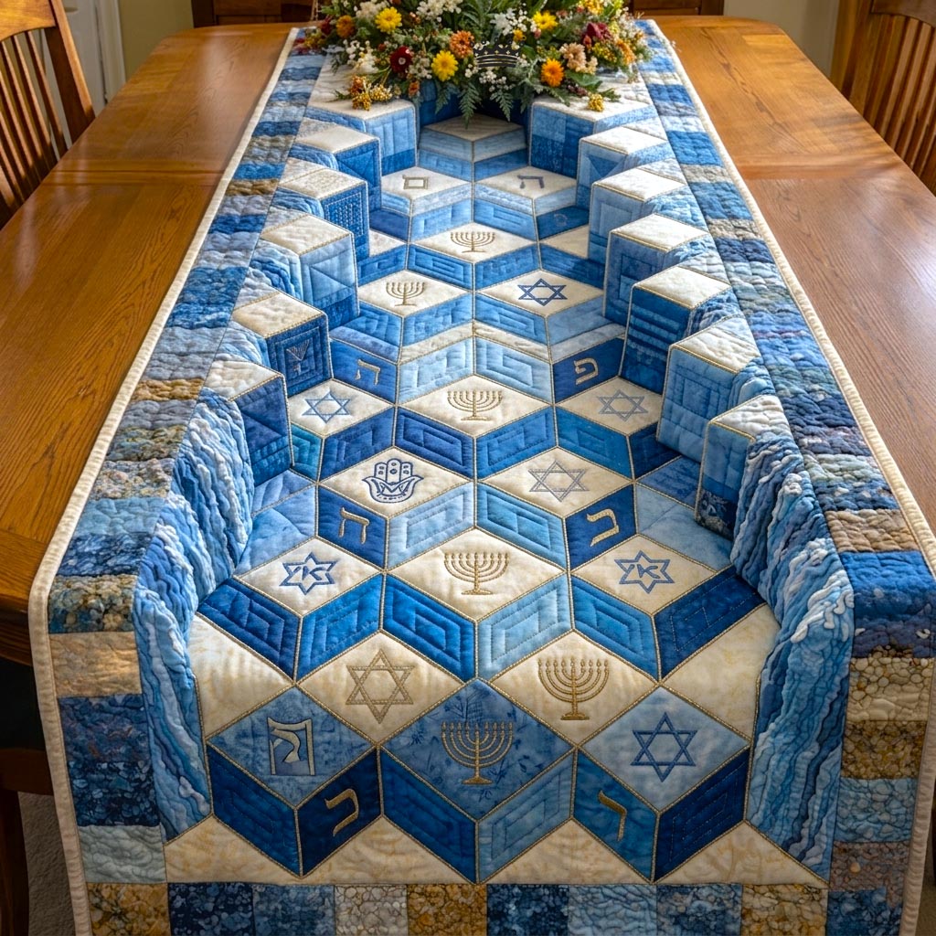 Sacred Star Quilted Table Runner Christian Home Decor Happy Passover Gift