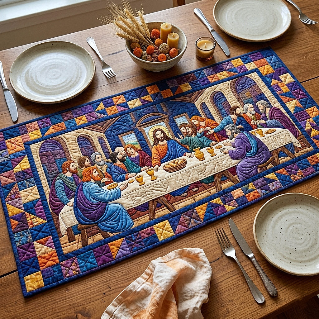 Sacred Supper Quilted Table Runner Easter Dining Table Decor Cute Easter Gifts