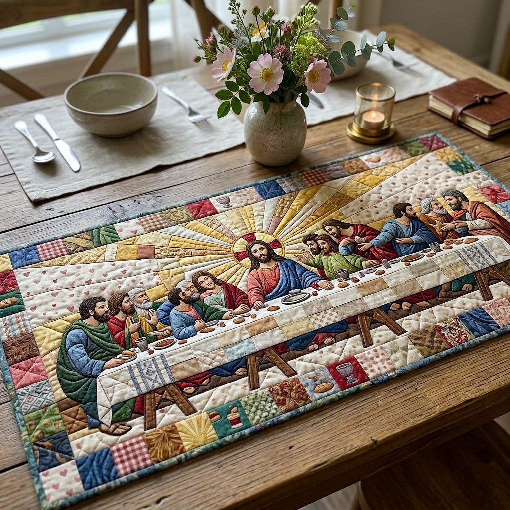 Sacred Supper Quilted Table Runner Rustic Easter Table Decor Easter Gifts For Men