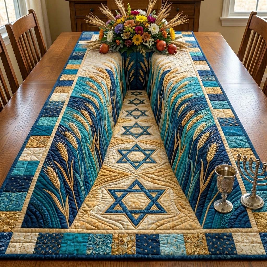 Sacred Wheat Path Quilted Table Runner Table Setting Ideas For Passover Kosher Gifts For Passover