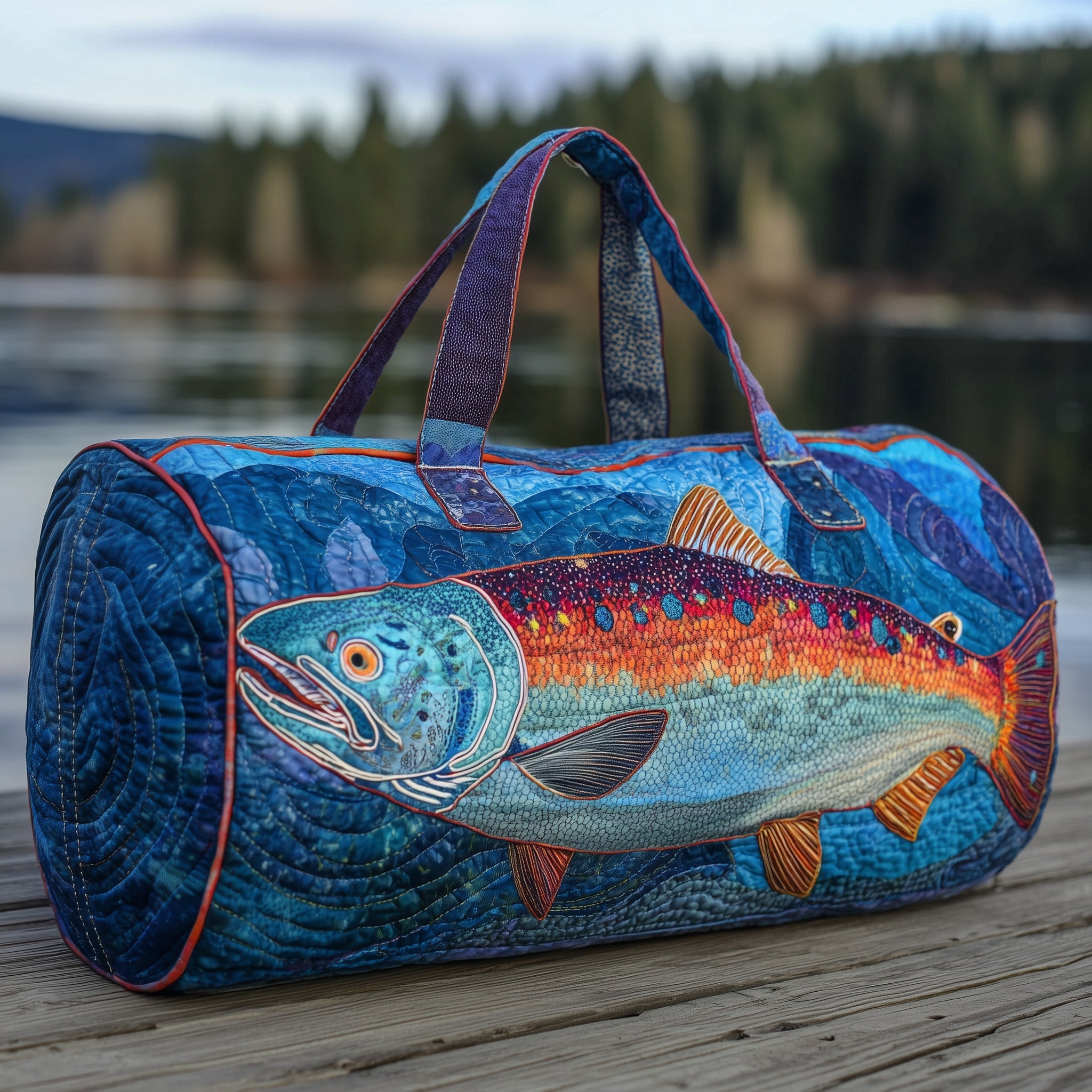 Salmon Fish Quilted Duffle Bag Best Weekender Bag Fishing Father's Day Gifts