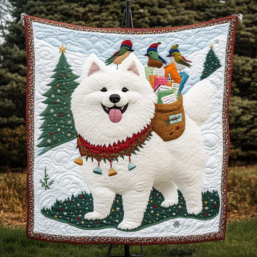 Samoyed Noel Night Quilted Blanket Christmas Bed Sheets Cool Gifts For Christmas Holiday