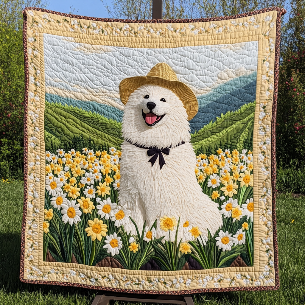 Samoyed Smile Quilted Blanket Bedsheet Comforter Set Gifts For Dog Dad Father's Day Ideas