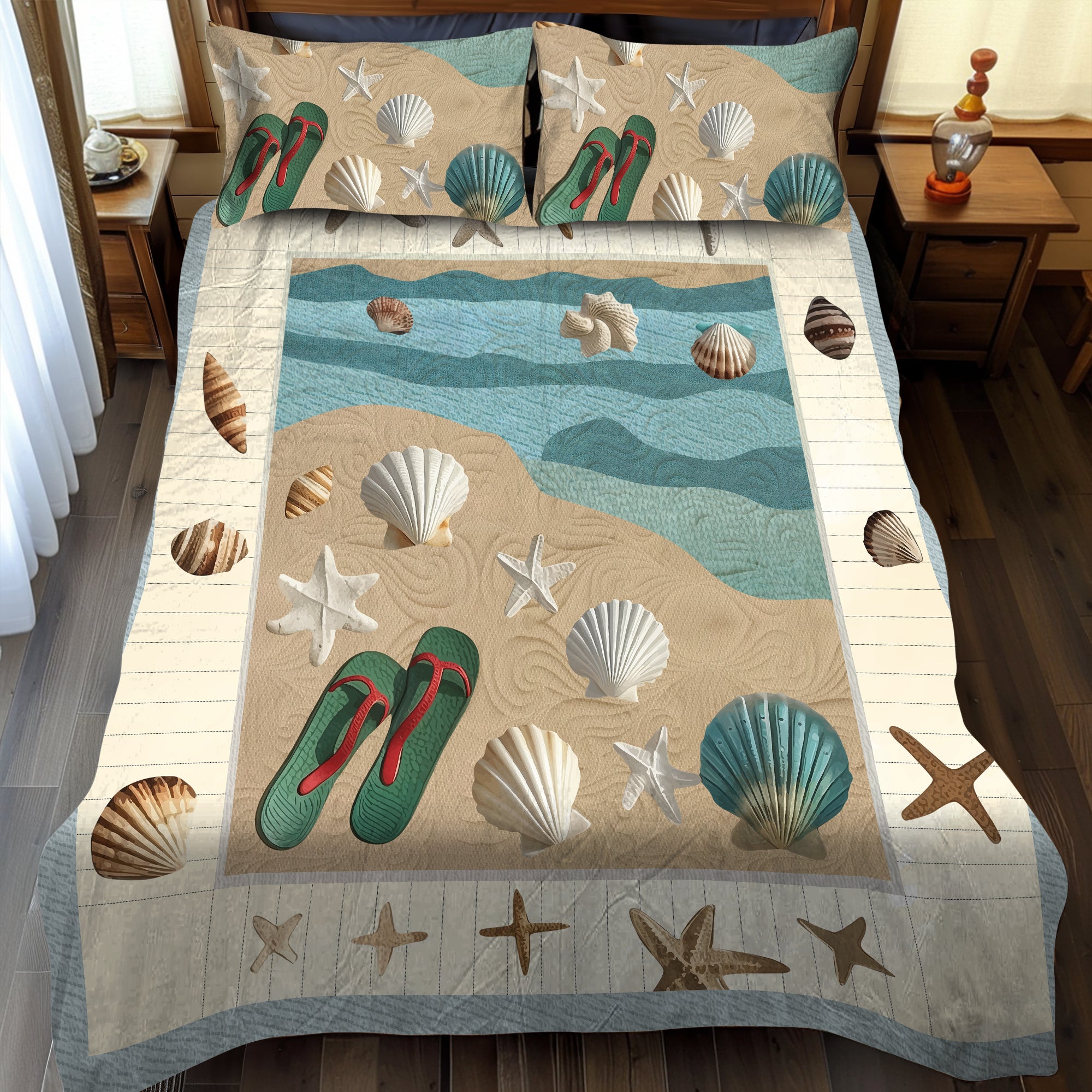 Sandy Shores Quilted Bedding Set Best Bed Sheet Set Best Gift Ideas For Beach Lovers