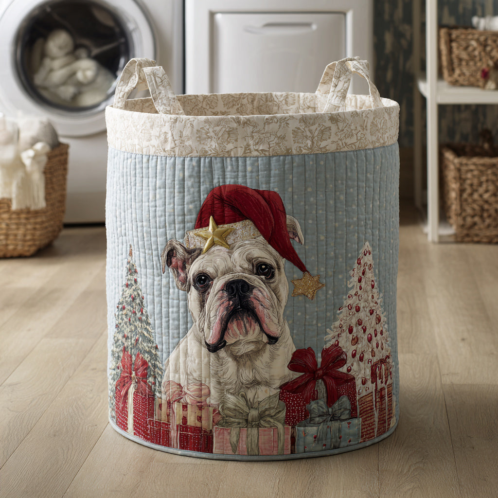 Santa Bulldog Gift Quilted Laundry Basket Hamper Basket Christmas Gift For Grandma