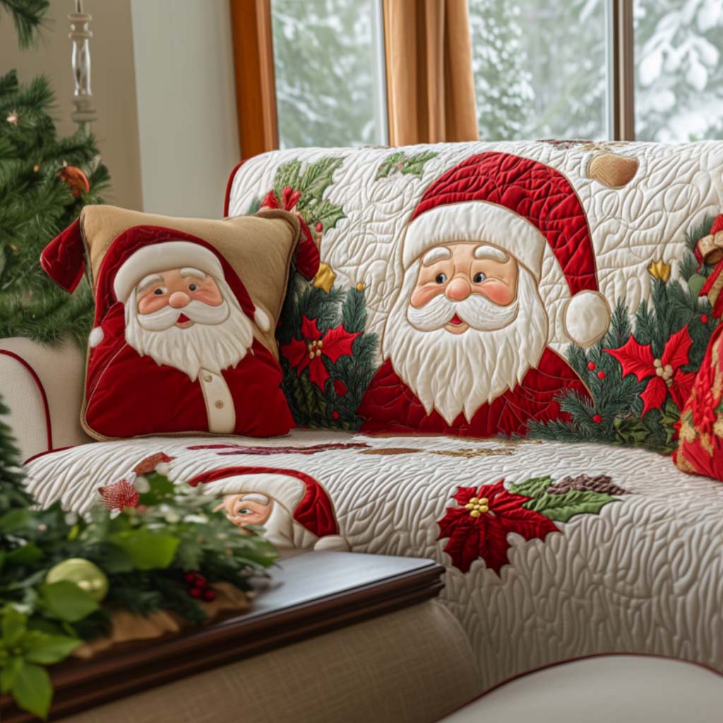 Santa Cheer Quilted Sofa Cover Furniture Covers Luxury Gifts For Women