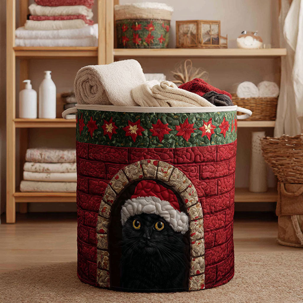 Santa Chimney Cat Quilted Laundry Basket Foldable Hamper Unusual Gifts For Cat Lovers