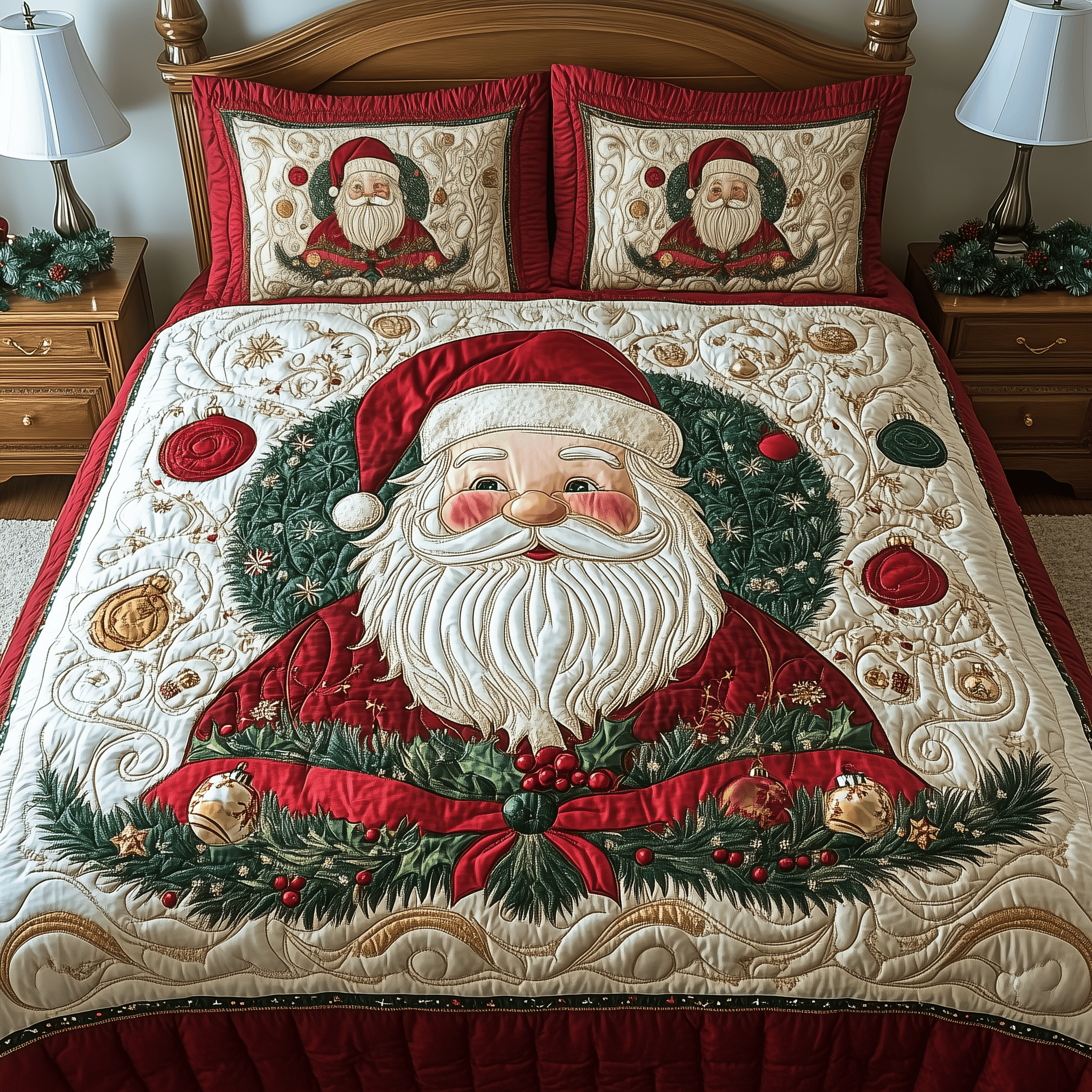 Santa Christmas Cheer Quilted Bedding Set Christmas Duvet Set Christmas Present Ideas For Couples