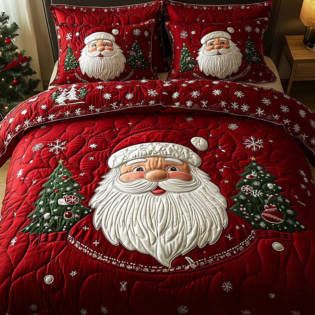 Santa Claus Glow Christmas Quilt Bedding Set Duvet Cover Holiday Xmas Gifts For Men Women