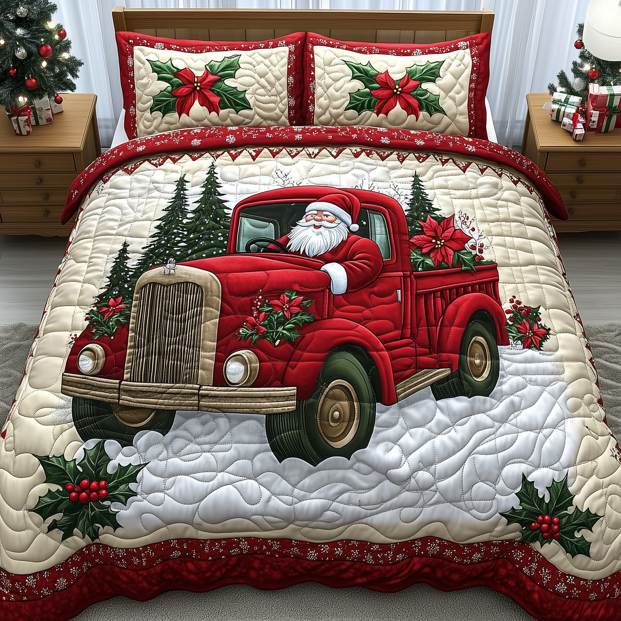 Santa Claus Is Coming Quilted Bedding Set Xmas Bedroom Nice Family Christmas Gifts